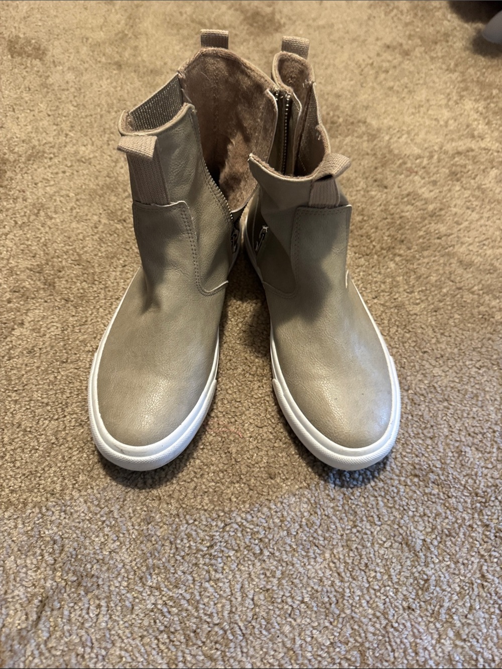 Blowfish Taupe Slip-On Ankle Booties with White Sole